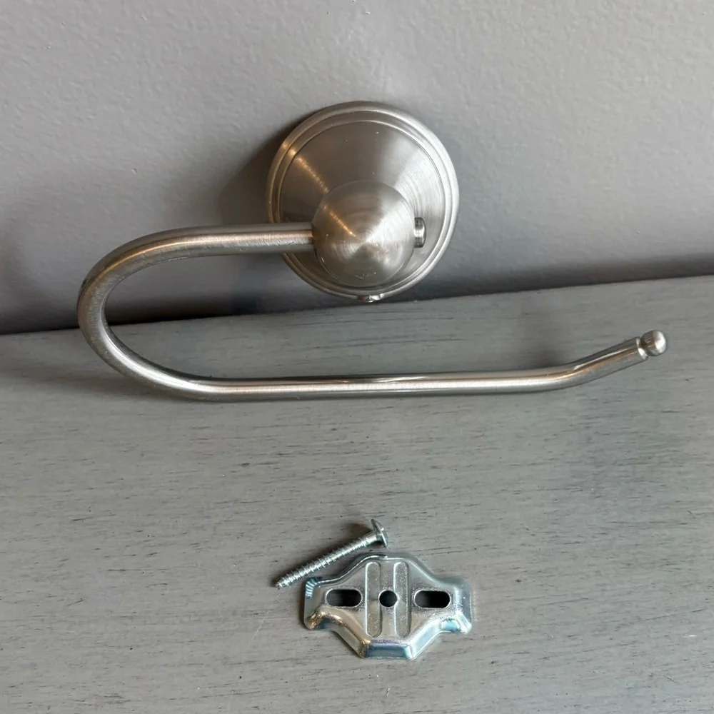 Silver Brushed Nickel Toilet Holder Open Arm Design With Mountings Hardware